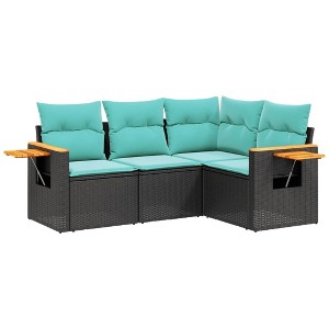 vidaXL 4 Piece Patio Sofa Set with Cushions Black Poly Rattan - Black Without Table - 1 of 4