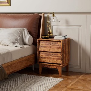 ORRD 2-Piece Mid-Century Modern Nightstands with Vintage Style and Bevel Design, MDF Construction - 1 of 4