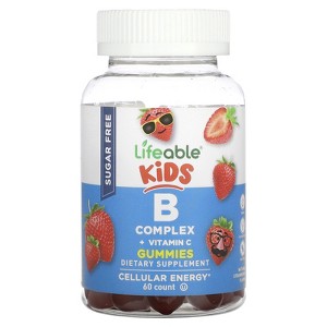 Lifeable Kids B Complex + Vitamin C Gummies, Sugar Free, Natural Strawberry, 60 Gummies - 1 of 2