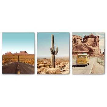 Americanflat Botanical Landscape Desert Drives Photography By Tanya Shumkina Triptych Wall Art - Set Of 3 Canvas Prints
