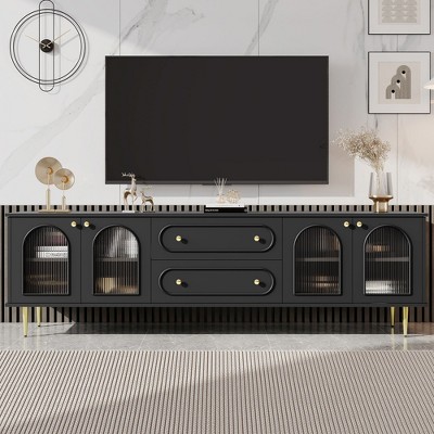 NicBex Modern TV Stand TV Cabinet with 5 Metal Legs and Metal Handles Entertainment Center with Fluted Glass Doors for TV Up to 80"