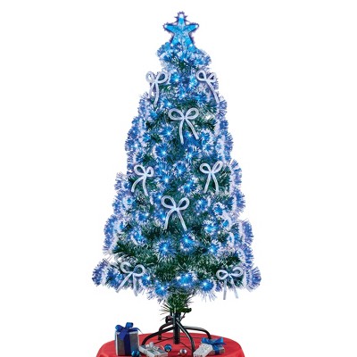 Collections Etc 47 Inch Blue Fiber Optic Christmas Tree with LED Bows 21 X 21 X 4