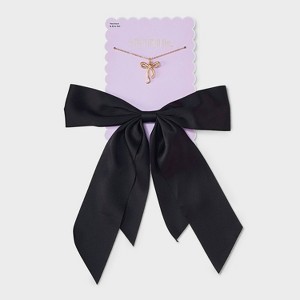 Bow Hair Clip and Necklace with Bow Charm Set 2 pc - Wild Fable™ Black - 1 of 4