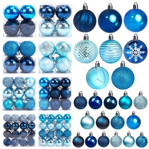 Aoibox 100pcs Shatterproof Christmas Ball Ornament Set Blue Silver Assorted Glitter Matte Spiral Snowflake for Tree Wreath Decor 1.2in 1.6in 2.4in - 1 of 4