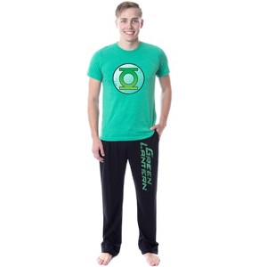 DC Comics Mens' Green Lantern Logo Character Distressed Sleep Pajama Set Multicolored - 1 of 4