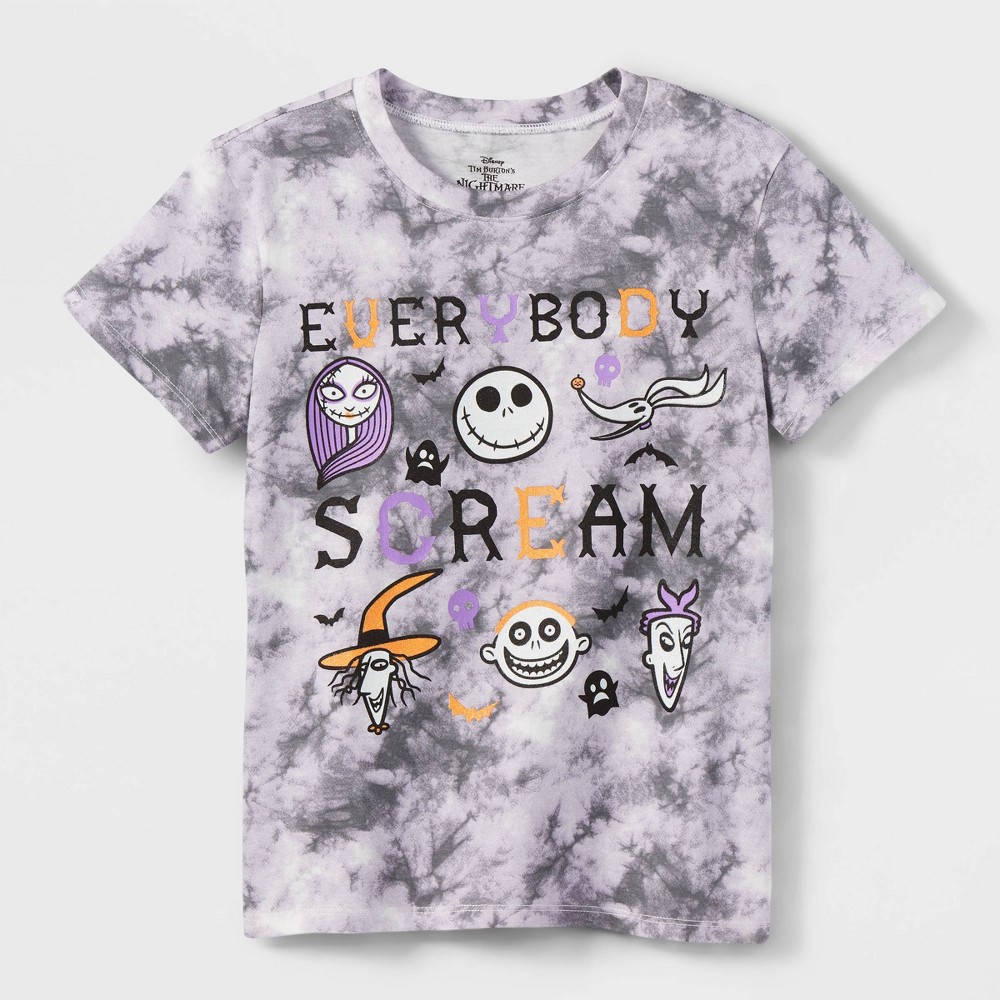 Girls' Disney The Nightmare Before Christmas 'Everybody Scream' Halloween Short Sleeve Graphic T-Shirt - Purple L