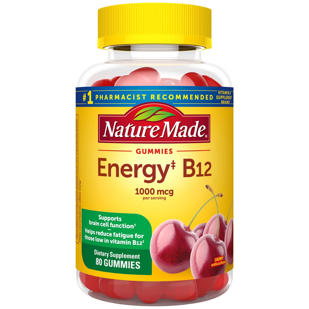 Photos - Vitamins & Minerals Energy Nature Made  Vitamin B12 1000 mcg Gummies - Cherry & Mixed Berry - 80ct: Gluten-Free, No Artificial Flavors 