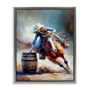 Stupell Industries Racing Rodeo Cowgirl Black Framed Floater Canvas Wall Art - 1 of 4
