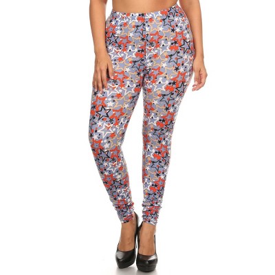 Slickblue Plus Size One Size Star Print Leggings, Slim Fit Full Length Pants, Banded High Waist Style, Multicolor