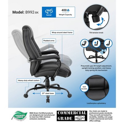 Executive Swivel LeatherPlus Chair with Reinforced Lumbar Support, Black