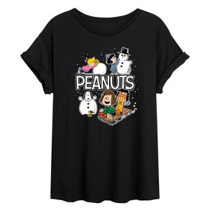 Women's - Peanuts - Winter Stickers Oversized Graphic T-Shirt - 1 of 4
