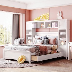 Full Size Platform Bed with 4 Storage Drawers and Bookcase Headboard, with Cabinet and Shelf, Full Storage Bed Frame, No Box Spring Needed for Bedroom - 1 of 4