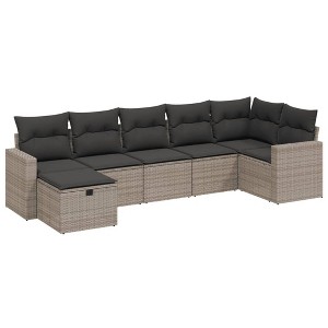vidaXL 7 Piece Patio Sofa Set with Cushions - Gray Poly Rattan without Storage - 7 Items - 1 of 4