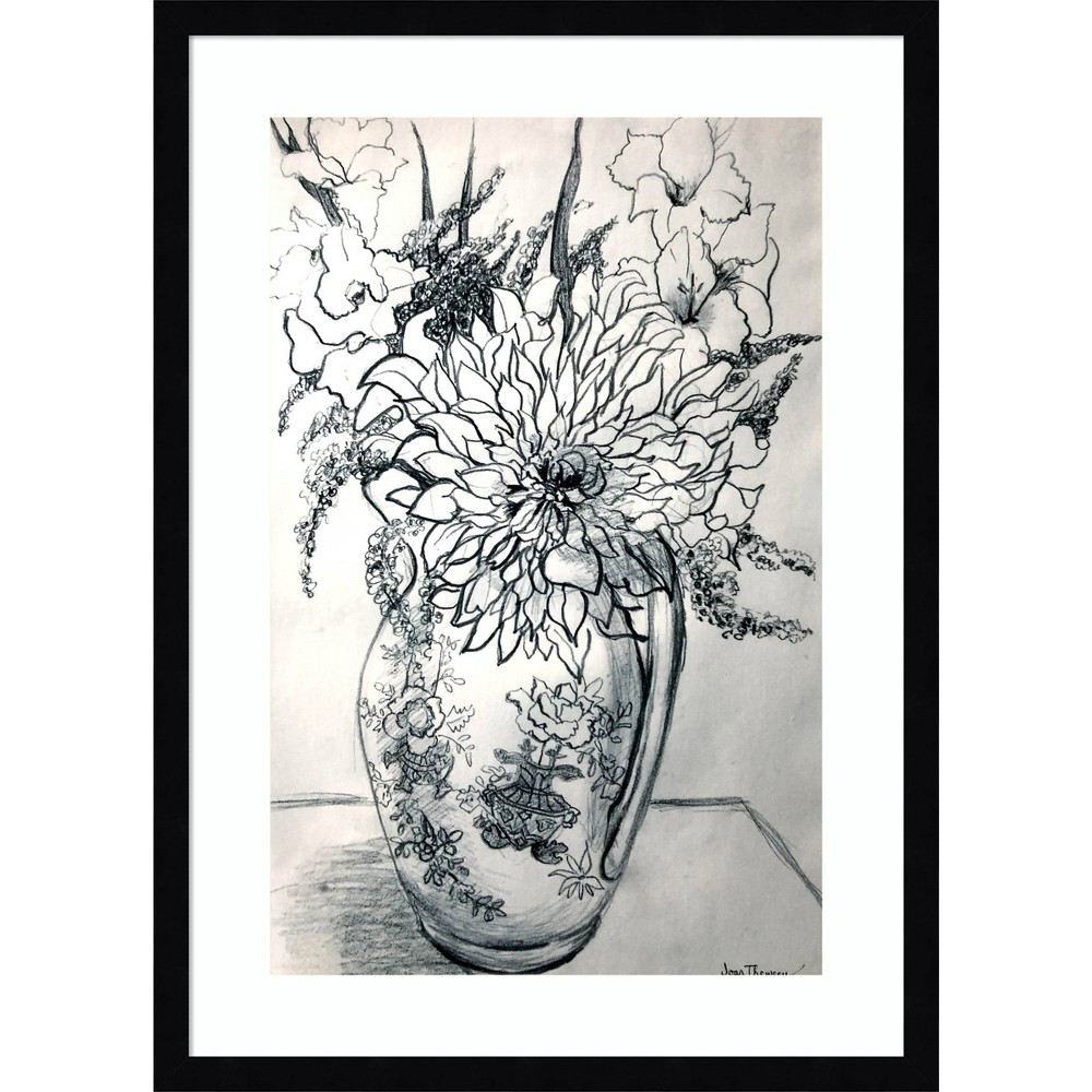 Photos - Other Decoration Amanti Art 18"x25" Flowers in a Patterned Jug by Thewsey Joan: Modern Botanical Lithograph, Framed Wall Art, Black & White