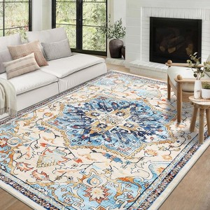 Washable Long Runner Rug, Oriental Vintage Floral Rug, Low Pile Non-Slip Soft Faux Wool Rug, Hallway, Bedroom, Kitchen, Laundry Room, Entryway - 1 of 4