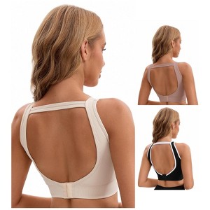 INSPIRE CHIC Women's 3 Pcs Open Back Workout Tank with Built-in Bras Contrast Color Crop Sports Vest - 1 of 4