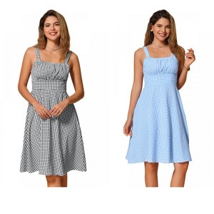 INSPIRE CHIC Women's Plaid Vintage Sleeveless Ruched Summer A-Line Flowy Midi Dresses 2 Packs - 1 of 4