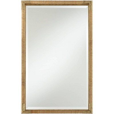 Uttermost Kampar Antiqued Gold and Rattan 23" x 36" Vanity Mirror