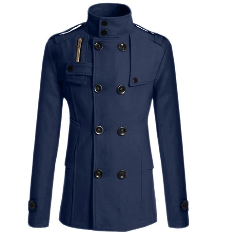 Lars Amadeus Men's Winter Stand Collar Double Breasted Notch Lapel Pea Coats Navy Blue XX-Large