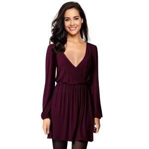 Women's Sexy V-Neck A-Line Long Sleeve Cocktail Party Basic Short Dress - 1 of 4