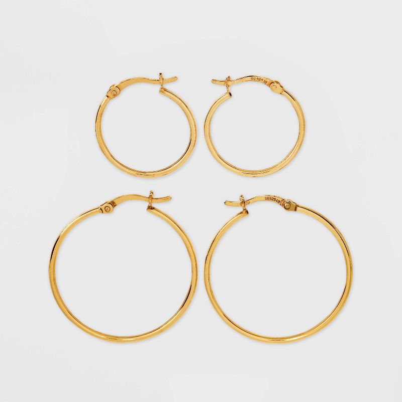 14K Gold Plated Click Top Duo Big Hoop Earring Set 2pc - A New Day&#8482; Gold, 1 of 3