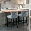 FONTOI 2PCS Velvet Upholstered Wing-Back Barstools with Button Tufted Decoration, Leisure Style Bar Chairs with Nailhead Trim, Gray, 19"*37"*22" - 2 of 4