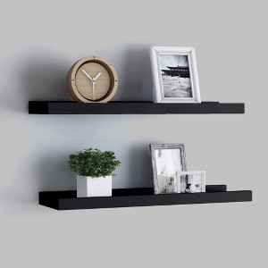 Frame Ledge Shelf Set of 2 Black MDF 23.6 in Storage - 1 of 4