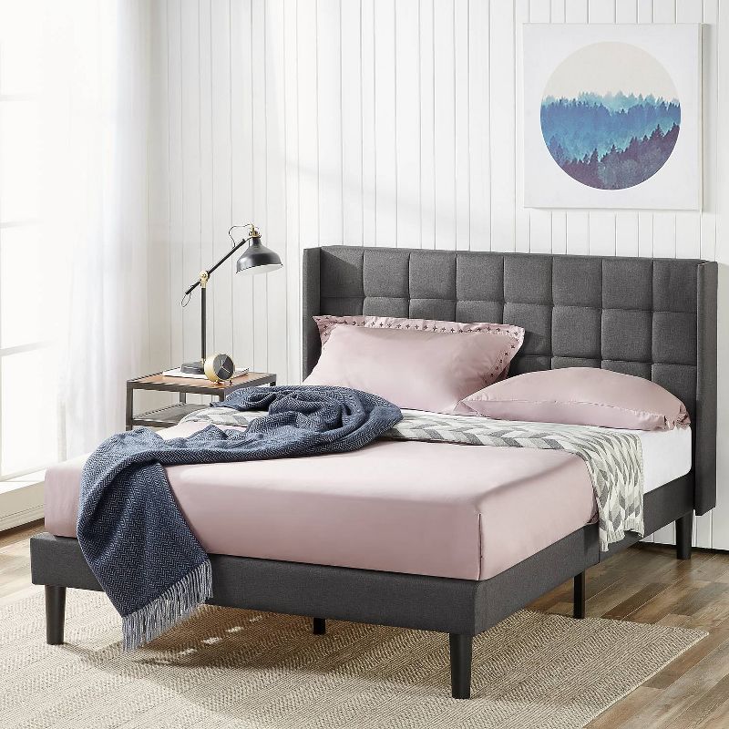 Dori Upholstered Platform Bed Frame with Wingback Headboard Gray - Zinus, 3 of 10