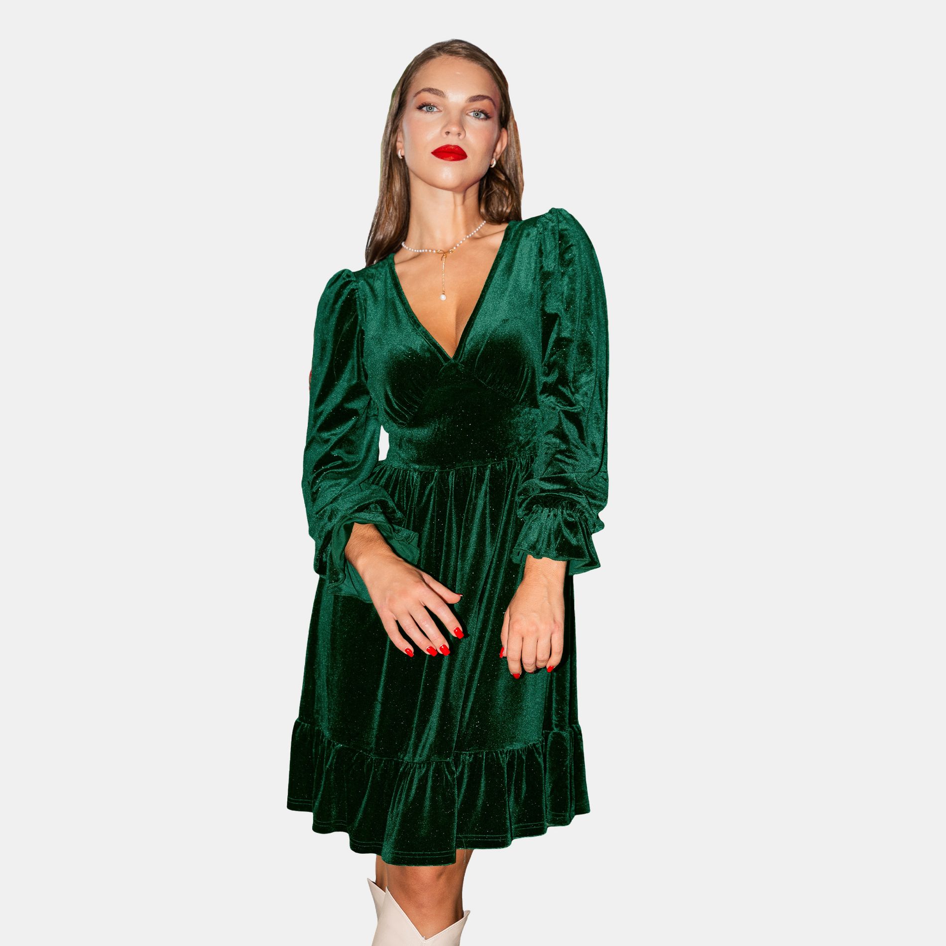 Women's Emerald Green Velvet Tiered Dress - Cupshe