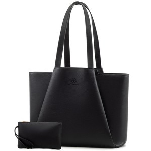 Laptop Tote 15 Inch Faux Leather Laptop Bag with Clutch, Large Capacity Office Purse Computer Briefcase - 1 of 4