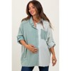 Pinkblush Light Olive Colorblock Stripe Oversized Maternity Button Down - 2 of 4