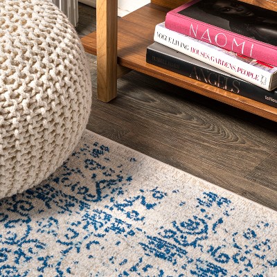 Cream/Blue Mediterranean Filigree 5' x 8' Synthetic Area Rug