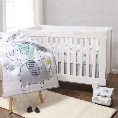 The Peanutshell 5-Piece Elephant Dreams Baby Crib Bedding Set for Boys and Girls with Extra Sheet, Quilt and Blanket