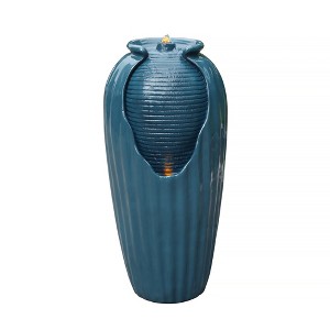 Teamson Home 32" Outdoor LED Modern Vase Water Fountain with LED, Teal Blue - 1 of 4