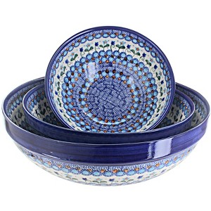 Blue Rose Polish Pottery 1400 Vena 3 Piece Serving Bowl Set - 1 of 1