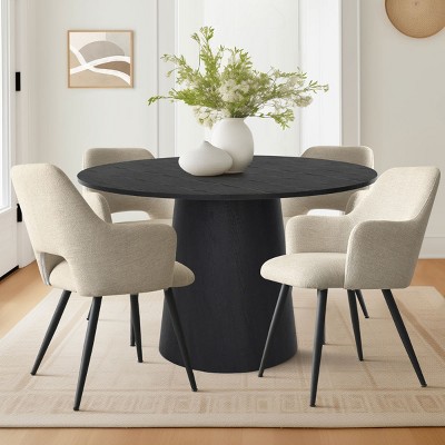 5-Piece Modern Dining Set ,46" Wood  Round Dining Table & Armrerst Dining Chairs with Comfy Paded for Dining Room-Tanpinhause