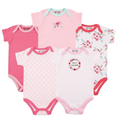 Luvable Friends Baby Girl Cotton Bodysuits 5pk, Pink Floral