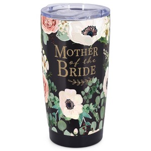 Elanze Designs 20 oz Stainless Steel On the Go Insulated Travel Tumbler With Push Top Lid, Floral Mother of the Bride Black - 1 of 4