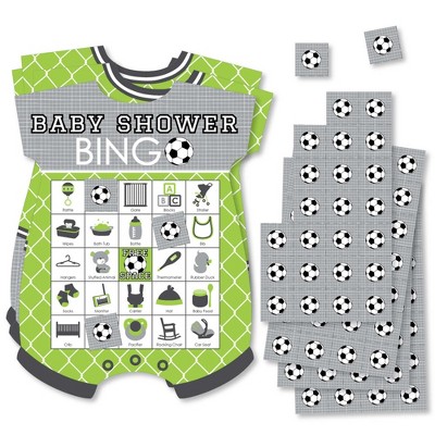 Big Dot of Happiness Goaaal - Soccer - Picture Bingo Cards and Markers - Baby Shower Shaped Bingo Game - Set of 18