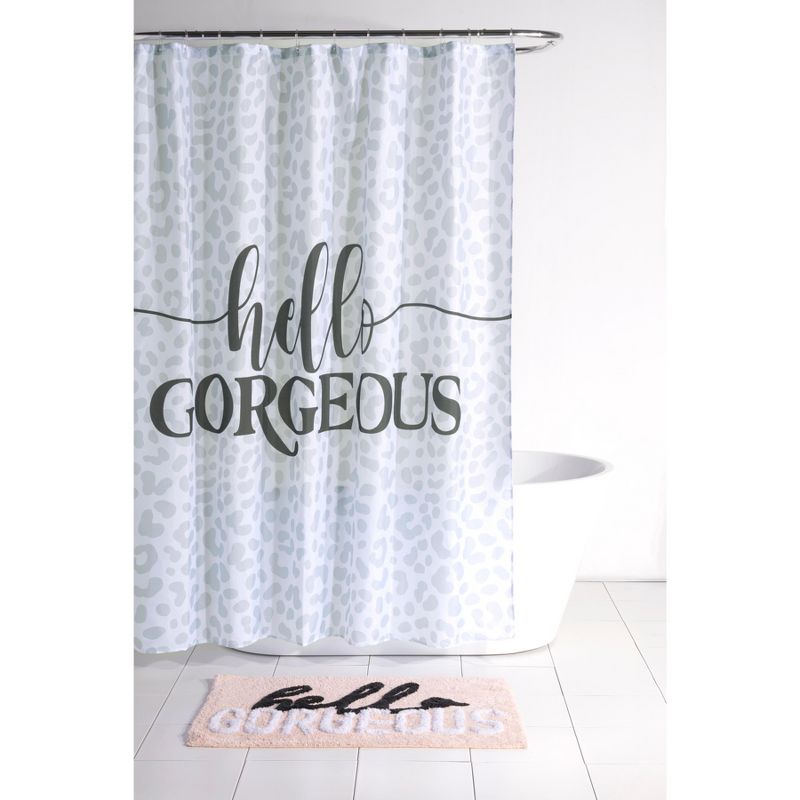 Shiraleah "Hello Gorgeous" Grey Leopard Print Shower Curtain, 4 of 5