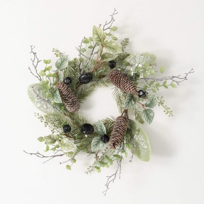 16"H Sullivans Berry And Bell Pine Christmas Mini Wreath, Green