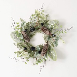 16"H Sullivans Berry And Bell Pine Christmas Mini Wreath, Green - 1 of 3