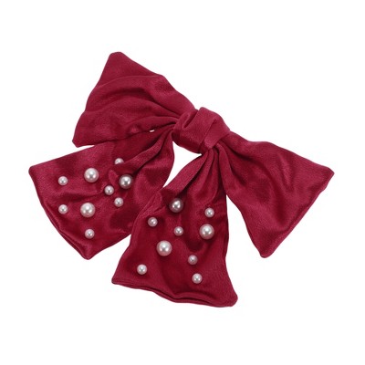 Unique Bargains Bow Faux Pearls Ribbon Hair Clips 1 Pc