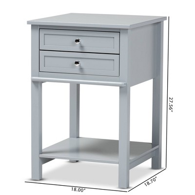 Willow Light Grey 2-Drawer Wood Nightstand with Silver Knobs
