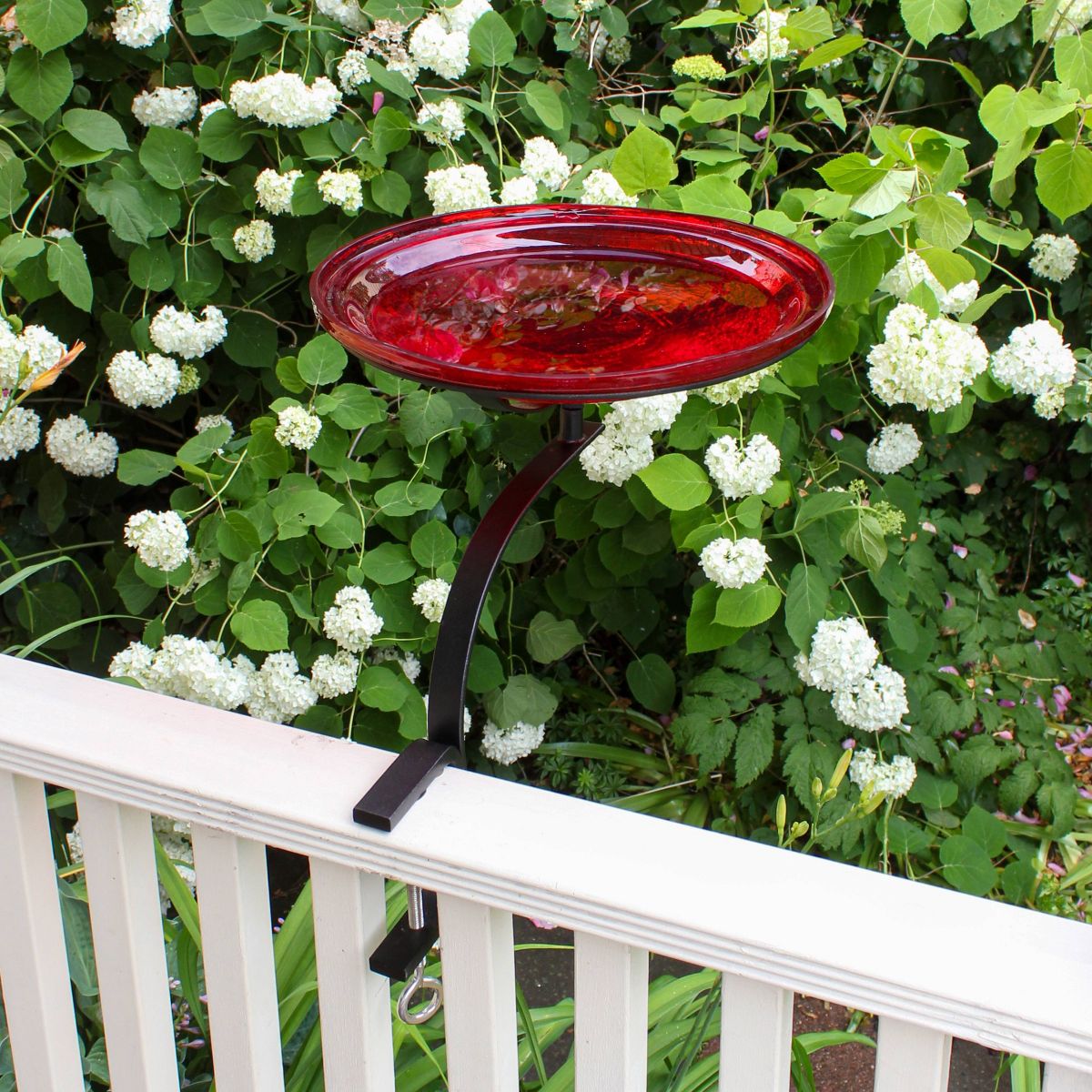 13.75" x 19.5" x 14" Reflective Crackle Glass Birdbath Bowl: No-Drill Clamp, Deck Rail Compatible - ACHLA Designs - thumbnail 4