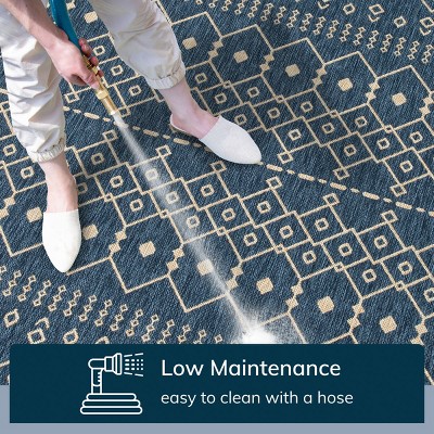 Blue and Beige Synthetic Flat-Weave Indoor/Outdoor Rug 6' x 9'