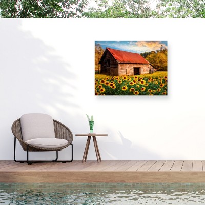 "Red Roof On A Country Lane" Outdoor Canvas