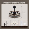 Ludomide 20'' Industrial Black Caged Ceiling Fan With Lights And Remote Control, Farmhouse Chandelier Ceiling Fan Lights - 3 of 4