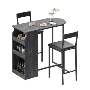 Pub Table and Chairs Set，Bar Table and Chairs Set for 2, 3 Piece Table Set with Three Tier Storage Shelf - 1 of 4