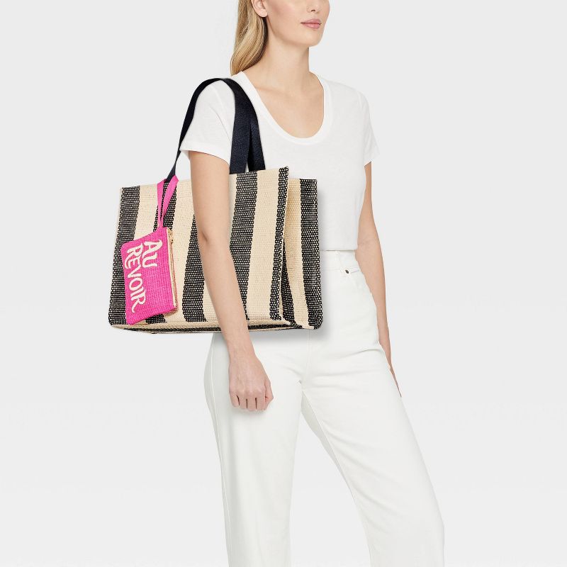 Elevated Straw Tote Handbag with Zip Pouch - A New Day™, 3 of 11